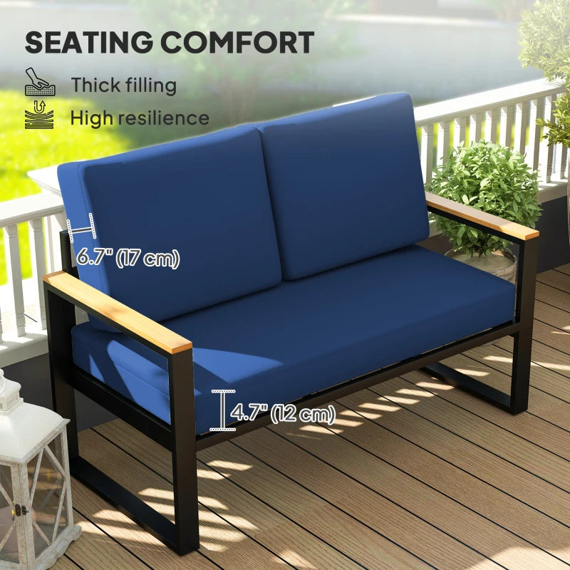 2 Seater 5" Thick Outdoor Seat Cushions with 7" Backrest, Loveseat Outdoor Furniture Cushions, Navy Blue