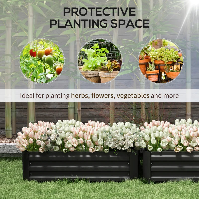 Set of 2 Raised Garden Bed, Steel Elevated Planter Box for Flowers, Herbs, Succulents, 39"x20"x12", Black