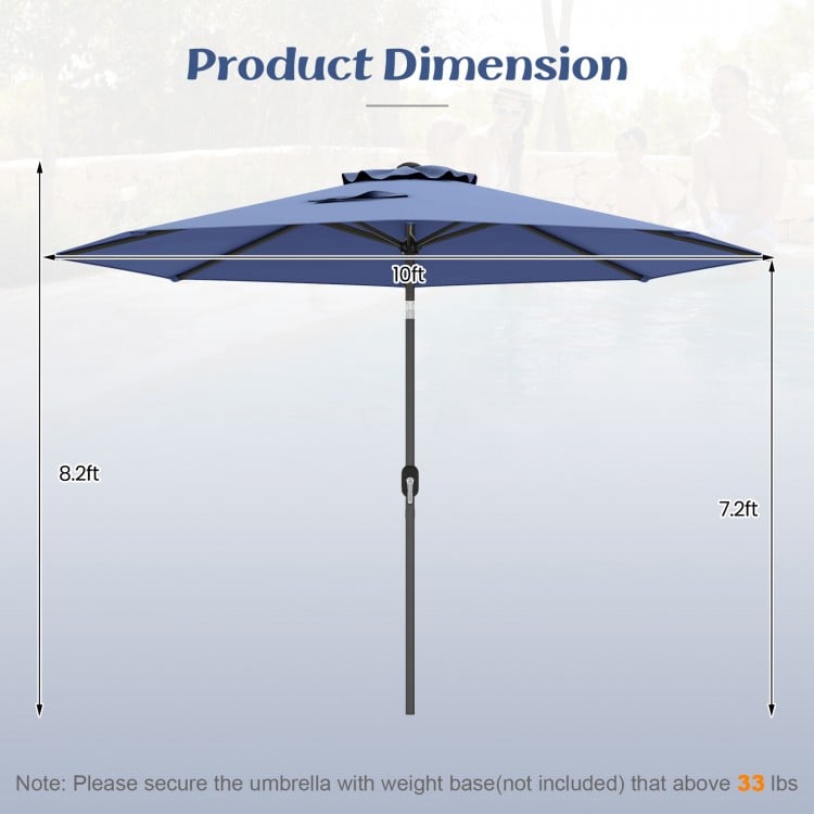 10 Feet Outdoor Patio Umbrella with Tilt Adjustment and Crank-Navy