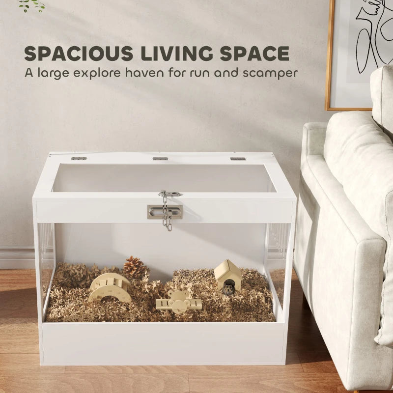 31.5"L Hamster Cage with Openable Top, Hut, Seesaw, Ladder for Dwarf Hamster, Gerbil, White