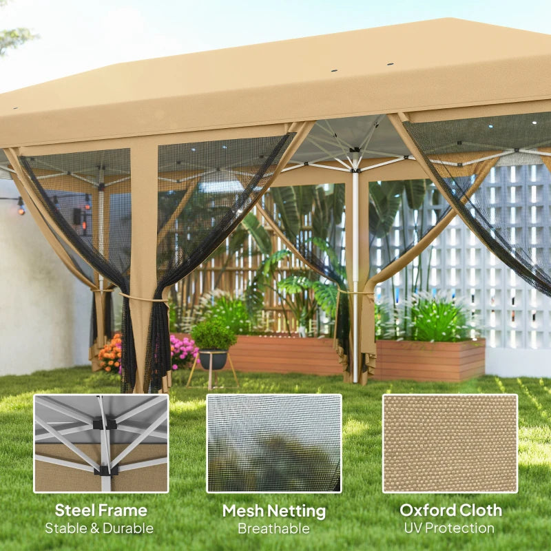 10' x 20' Pop Up Canopy Tent Gazebo with Removable Mesh Sidewall Netting, Carry Bag for Backyard Patio Outdoor, Beige