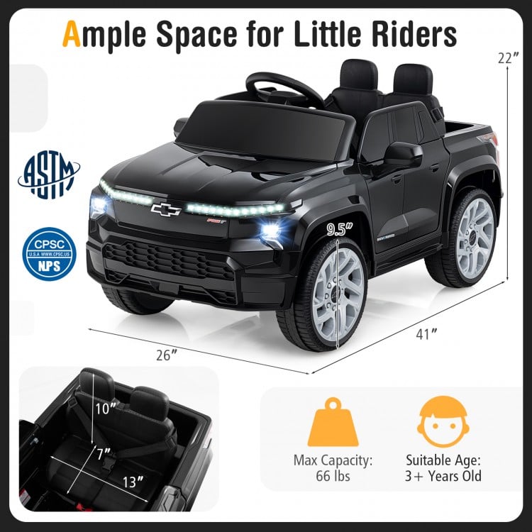12V Ride on Car Truck Licensed Chevrolet with Remote Control Gift for 3+-Black