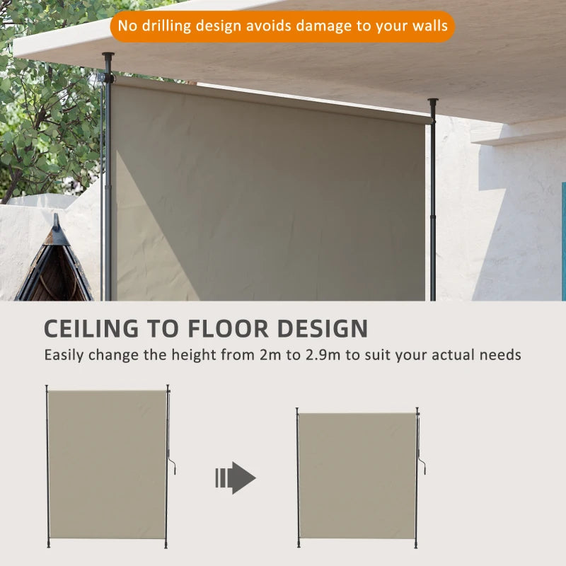 7' x 10' Retractable Patio Awning, Manual Outdoor Privacy Screen with UPF40+ & Water-Resistant Fabric, Beige