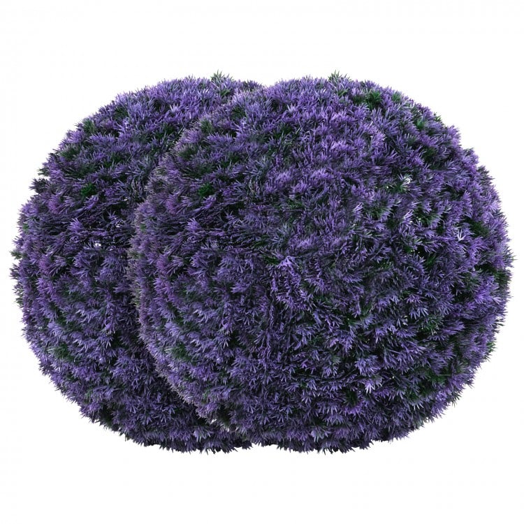 15 Inch Round Artificial Plant Boxwood Topiary Balls Set of 2 for Indoor Outdoor-Purple
