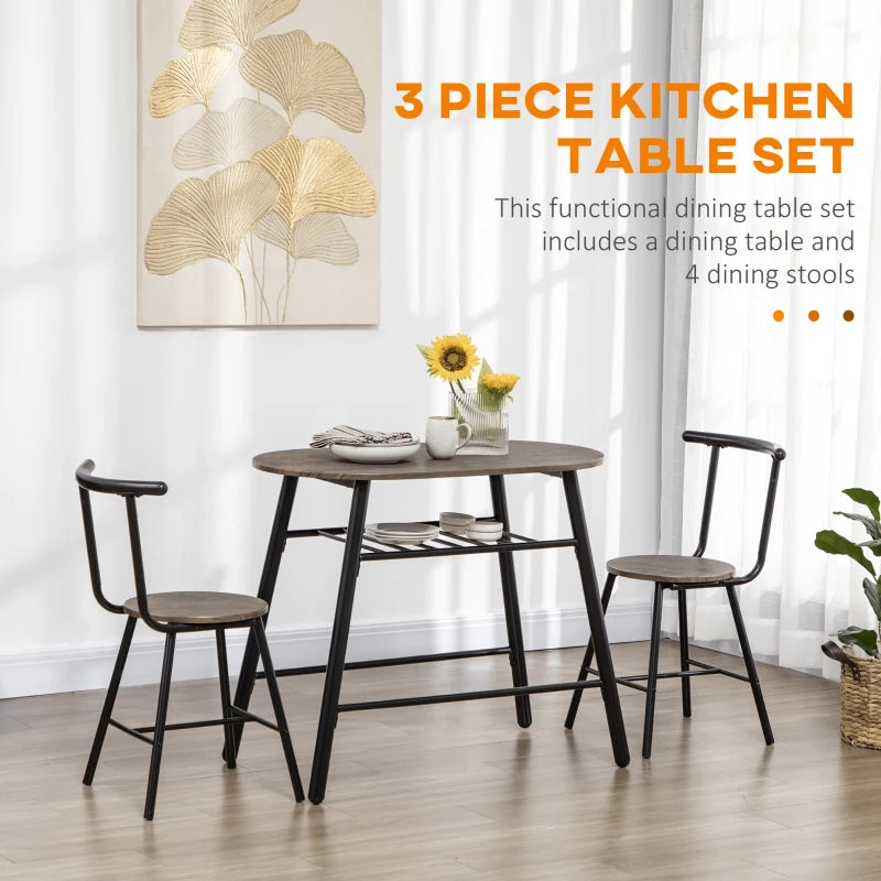 3-Piece Dining Table Set, Oval Kitchen Table and 2 Chairs, Small Breakfast Table Set with Metal Frame for Small Space, Dining Room, Living Room, 35.4" x 19.7" x 29.5"