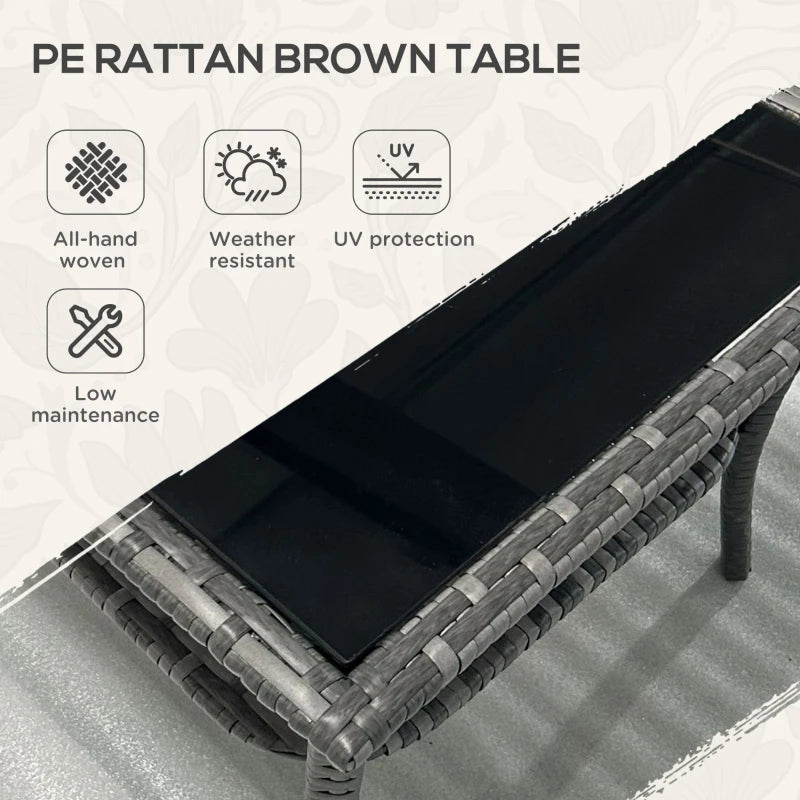 20" Patio Wicker Coffee Table, Outdoor PE Rattan Two-tier Side Table with Glass Top, for Patio, Garden, Balcony, Mixed Grey