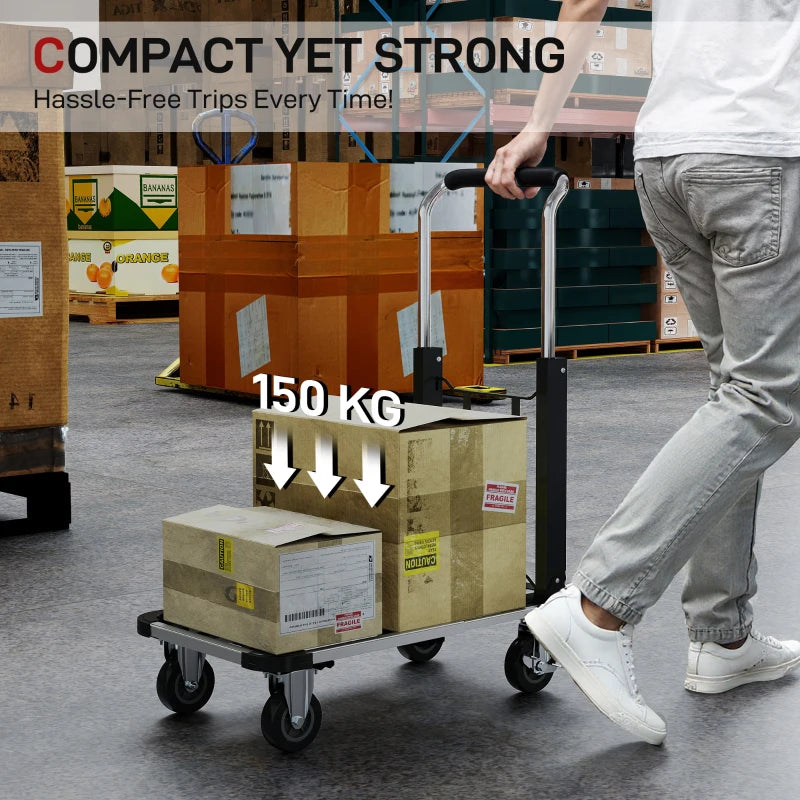 330 lbs Heavy Duty Hand Truck, Folding Trolley, Dolly with Adjustable Handle and Extendable Platform, Silver and Black