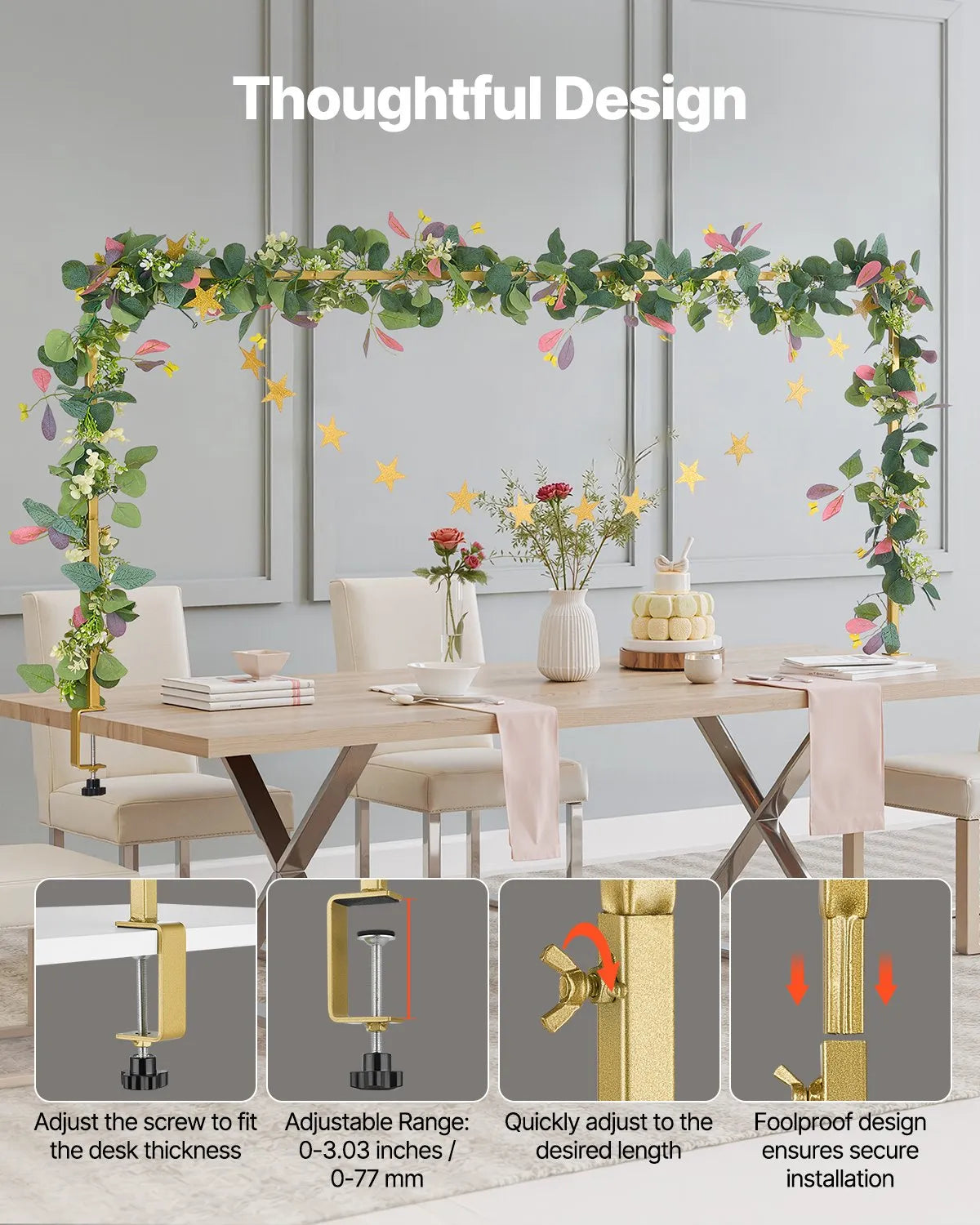VEVOR Over The Table Rod Stand with Clamps 28"-98" L Adjustable Table Arch Stand