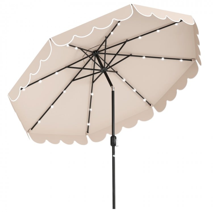 10 Feet Solar Patio Umbrella with 24 LED Lights-Beige