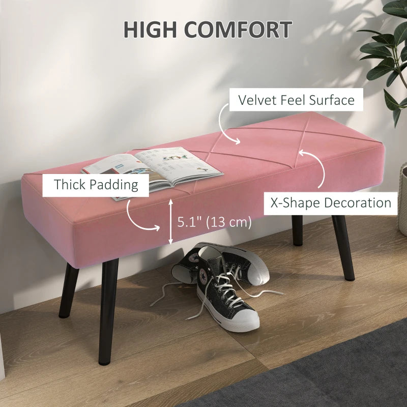39 Inches Upholstered Bedroom Bench, Modern End of Bed Bench with Steel Legs, Pink