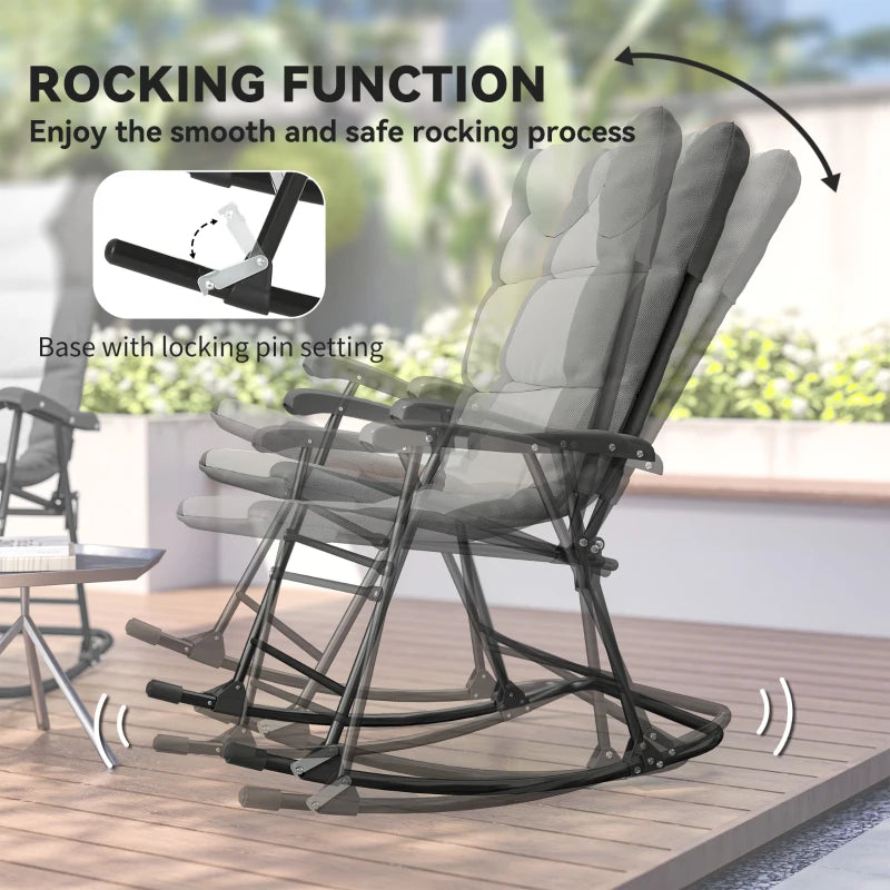 3-Piece Outdoor Foldable Rocking Chair Set, Light Grey