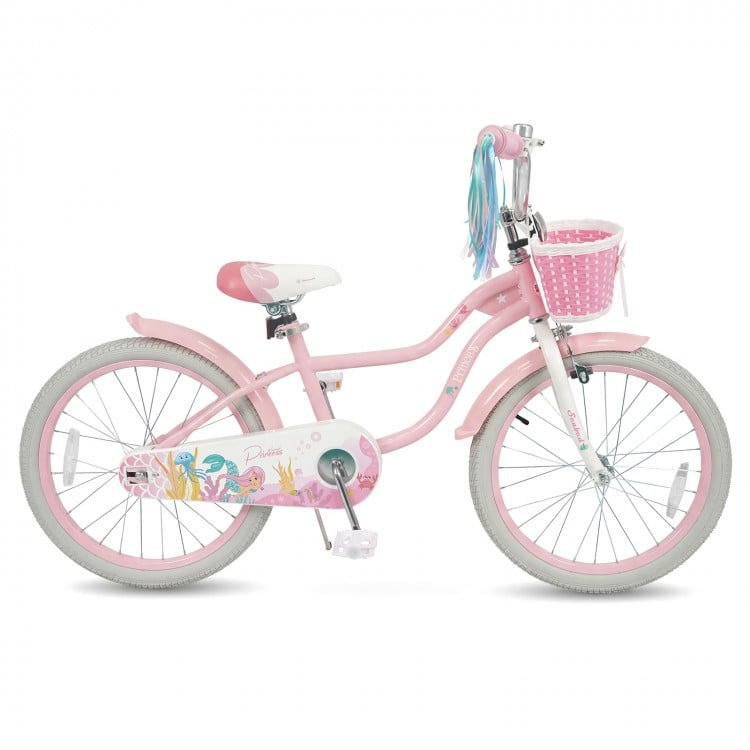 20 Inch Kids Bike Adjustable with Basket and Streamers Pink - Princess of the Sea Theme