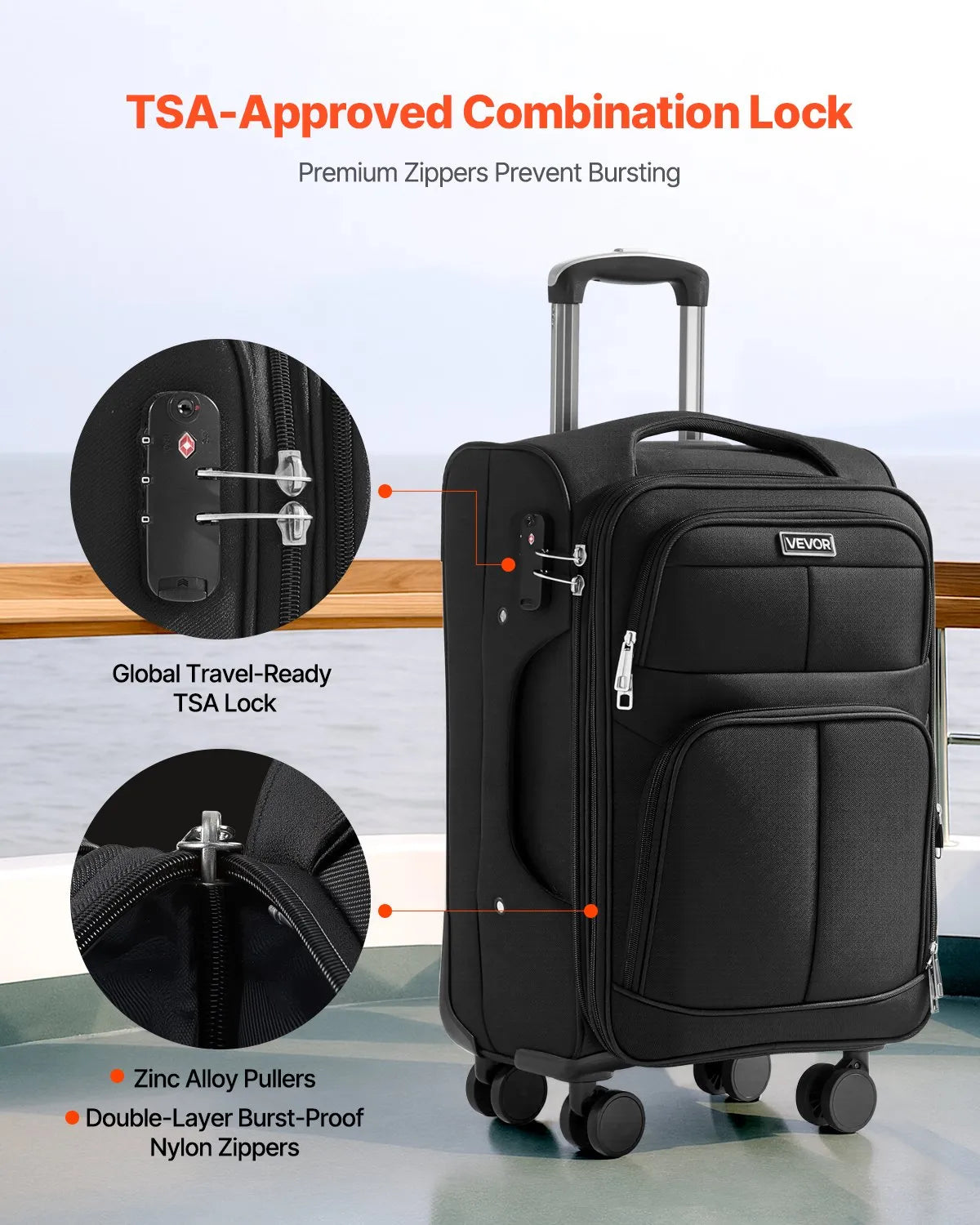 VEVOR 20" Softside Expandable Luggage with Spinner Wheel Carry on Suitcase Black