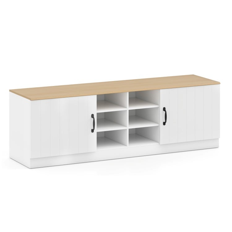 2-Door Shoe Bench Storage Cabinet with Adjustable Shelves-Natural