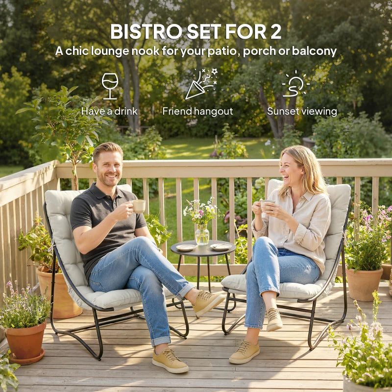 3 Piece Outdoor Bistro Set, Round Patio Table and Chairs Set for 2 with Breathable Mesh Seat and Cushions, Light Grey