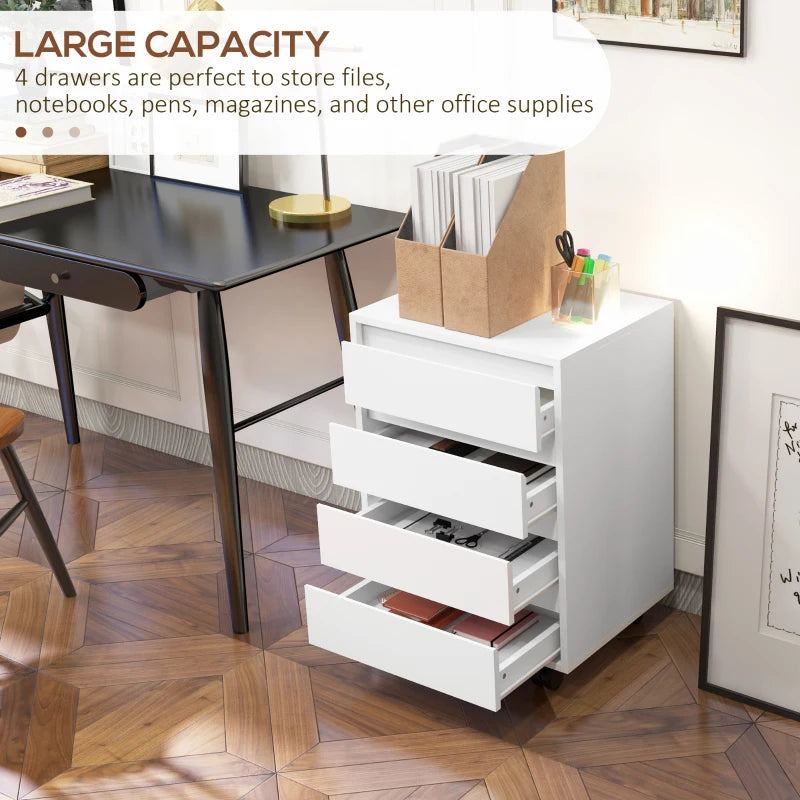 4 Drawer File Cabinet, Vertical Filing Cabinet with Wheels, Modern Printer Stand for Home Office, White