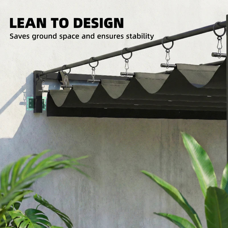10' x 10' Retractable Pergola Canopy, Wall-Mounted Pergola, Outdoor Sun Shade Shelter for Garden, Balcony, Dark Grey