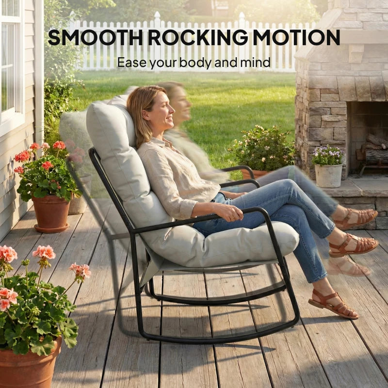 2-Person Outdoor Rocking Chair, Rocking Outdoor Bench with Cushions and Mesh Seat, 528 LBS Capacity, Light Grey