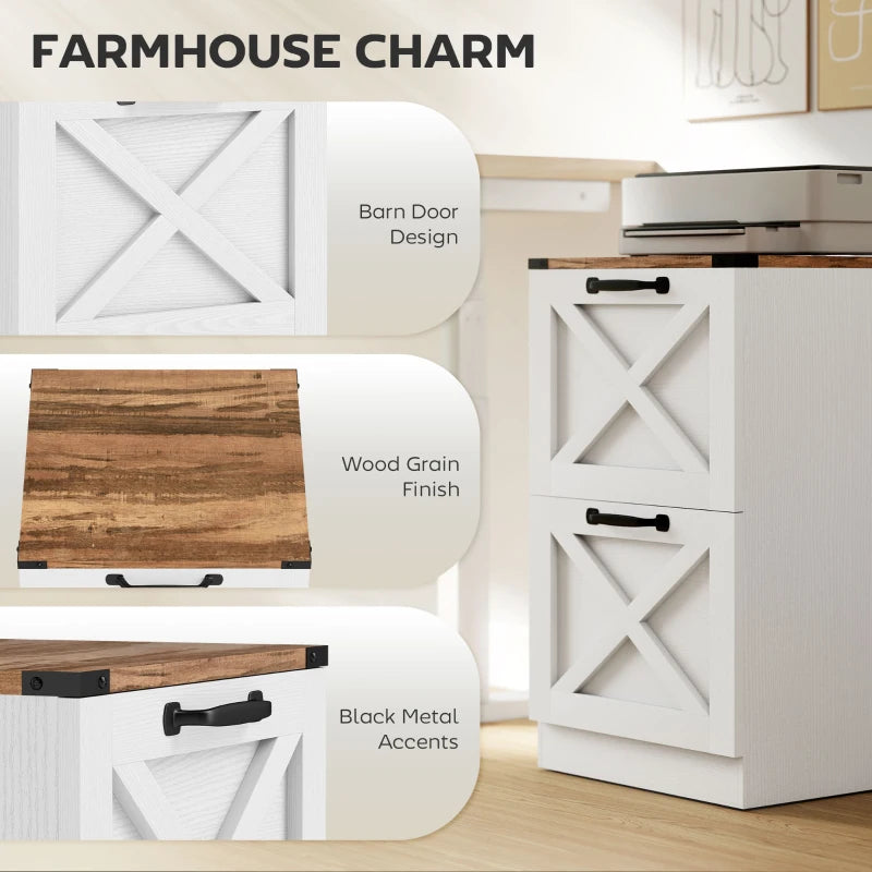 2 Drawer File Cabinet with Silent Slides, Vertical Farmhouse Filing Cabinet Fits Letter/A4 Size Home Office, White