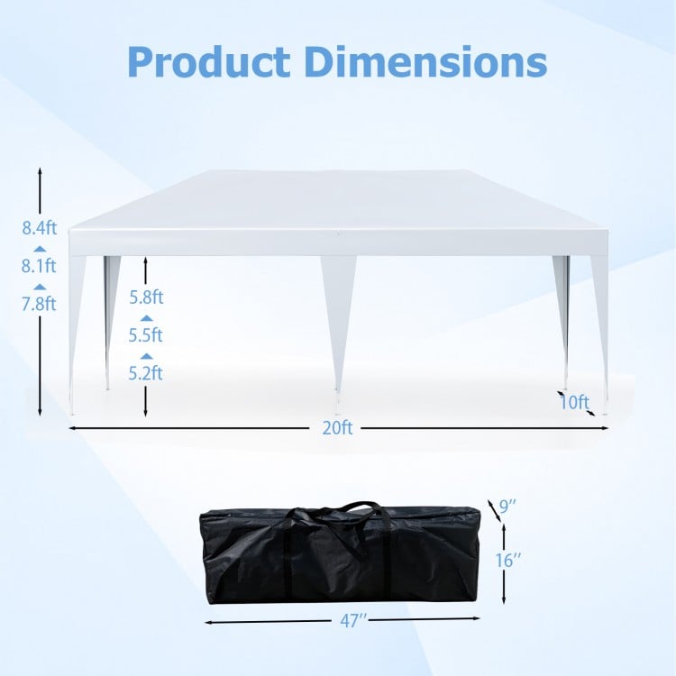 10 x 20 FT Pop up Canopy Tent with Carry Bag for Party BBQ-White