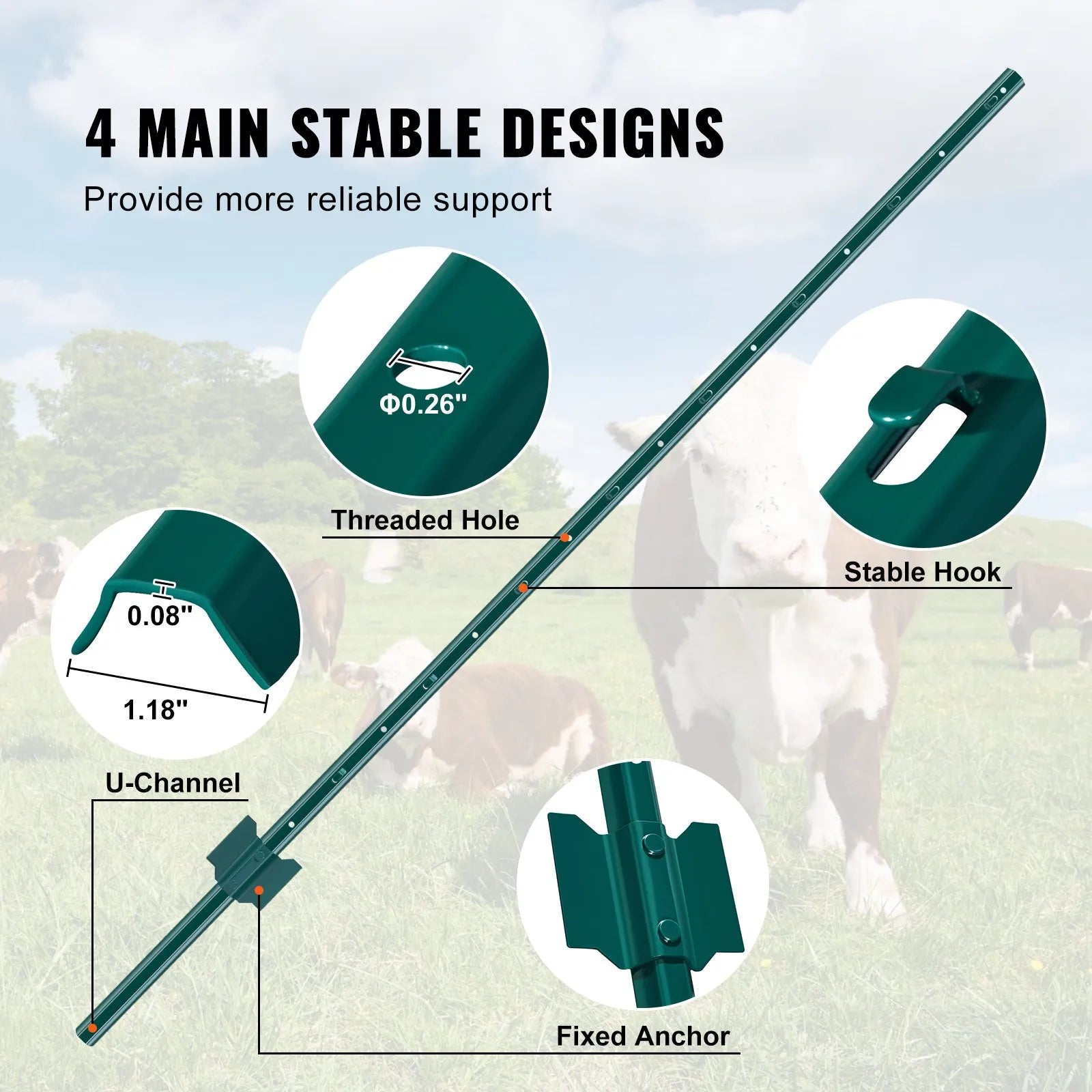 VEVOR 5 Feet Fence Post 10 Pack T-Post Heavy Duty Metal Fence Posts Green