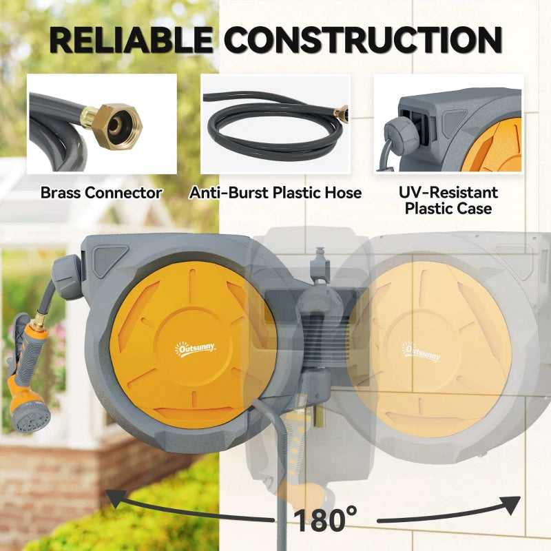 1/2 in x 100ft Wall Mounted Garden Hose Reel, Retractable Water Hose Reel with Auto Rewind, Any Length Lock, Orange