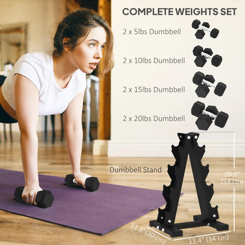 Soozier 100 LBS Hex Dumbbell Set with Rack, Rubber Coated Weights with Non-Slip Handles for Home Gym Strength Training