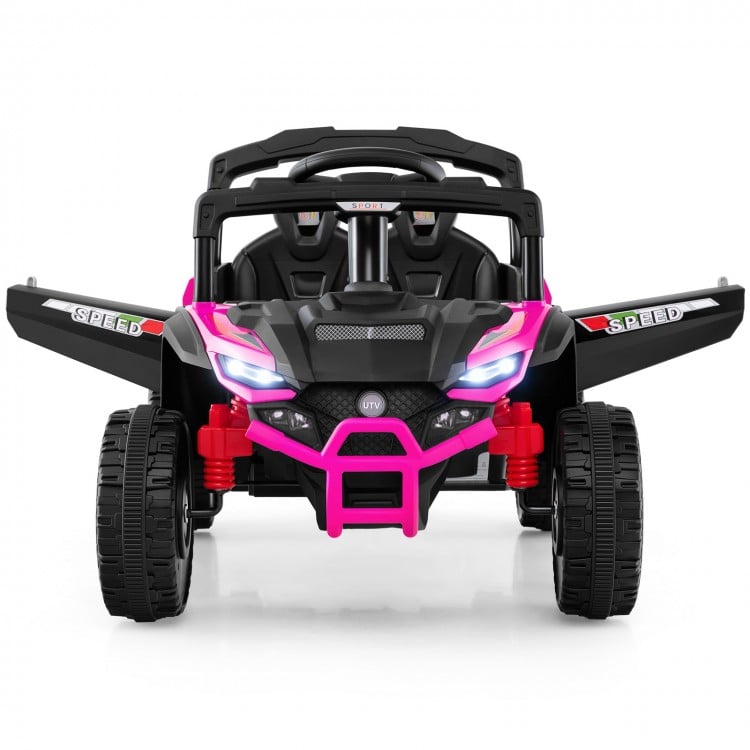 12V Kids Ride On Car UTV Electric Vehicle with LED Lights  Music and Horn-Hot Pink