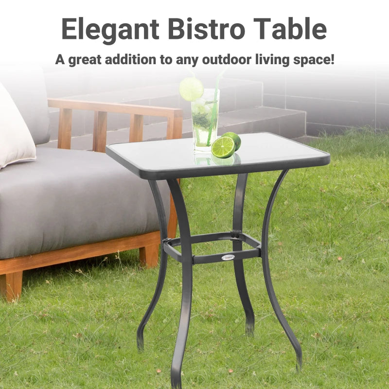 27" Patio Square Table with Tempered Glass Top Outdoor Dining Bar Table Steel Backyard Bistro Table Steel Frame