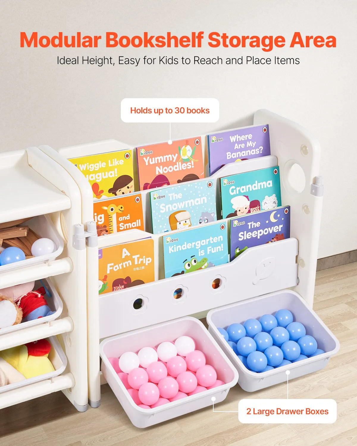 VEVOR  4-Tier Kids Toy Storage with Bookshelf with 10 Movable Plastic Bins