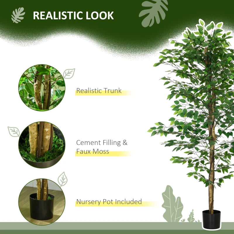 6ft Artificial Trees Ficus, Indoor Fake Plant with Pot, for Home Decor