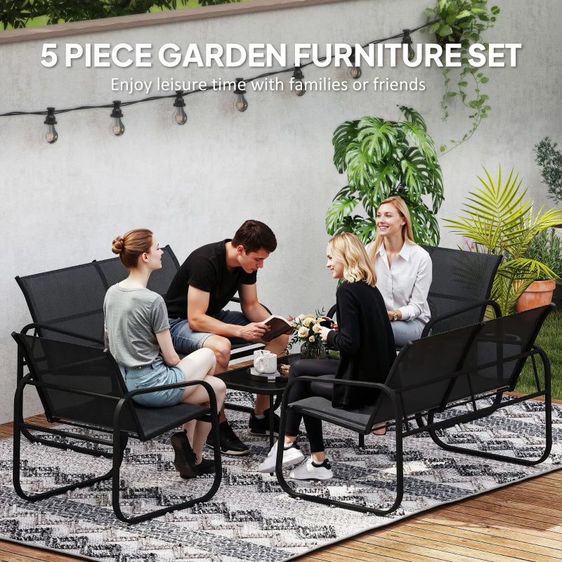 4 Piece Patio Furniture Set, Outdoor Conversation Set with 2 Loveseats, 2 Armchairs, Glass-Top Table, Black
