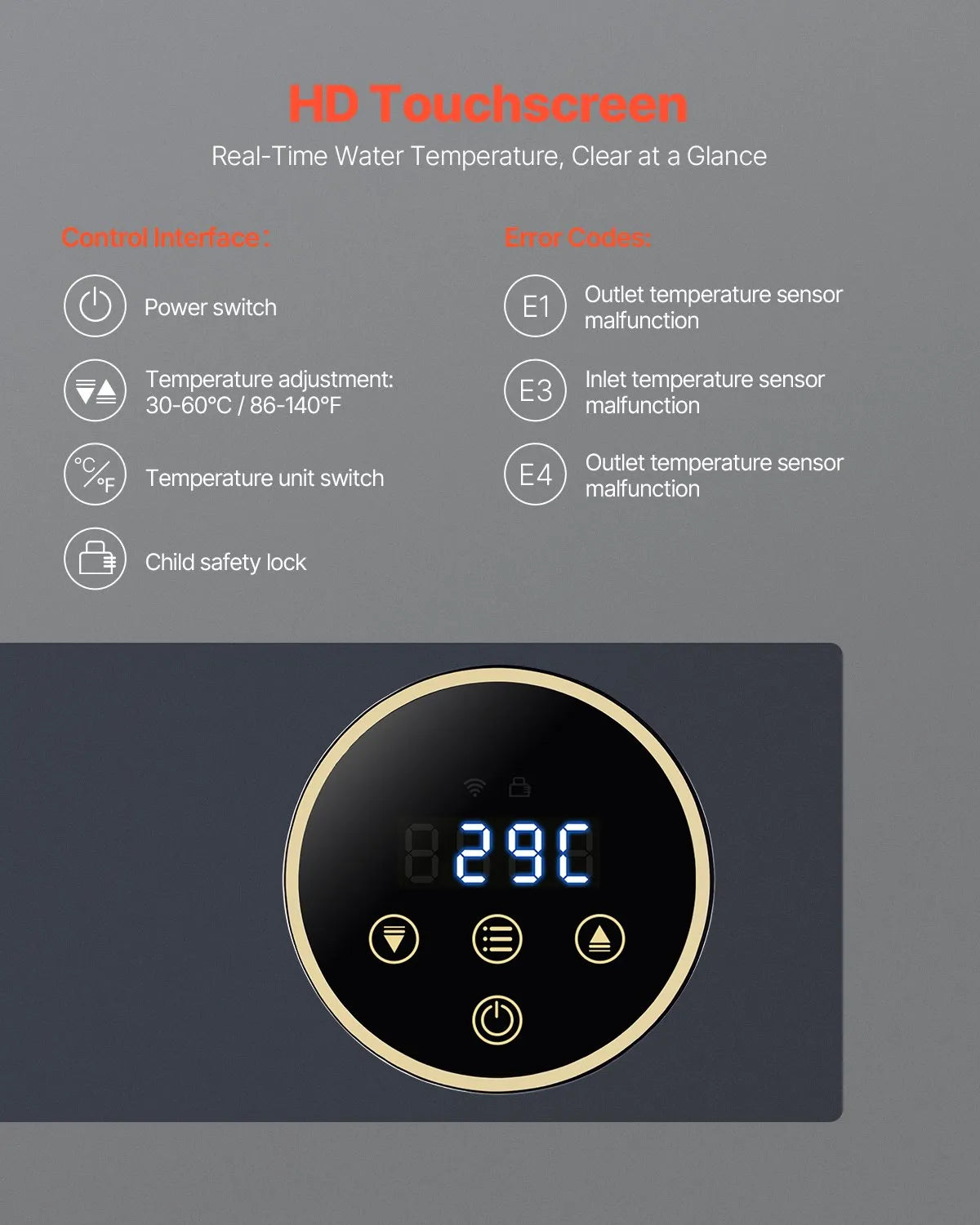 VEVOR 36kW Tankless Electric Water Heater Instant Hot with LCD Child Lock