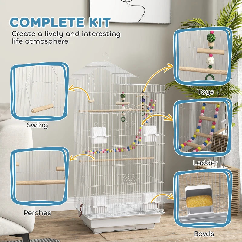 39" Bird Cage for Budgie, Cockatiel, Conure, Small Birds, with Ladder, Swing, Toys, Perches, Tray, Feeding Bowls, Handle