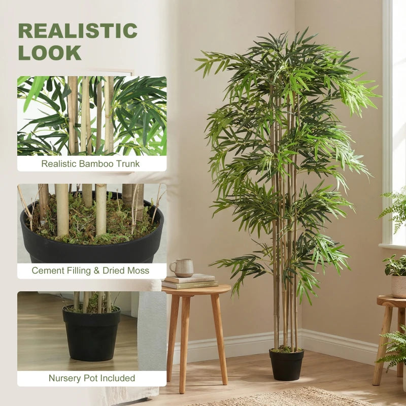6FT Artificial Bamboo Tree Set of 2, Fake Plant with 1530 Leaves, Greenery Plant in Nursery Pot for Indoor, Green