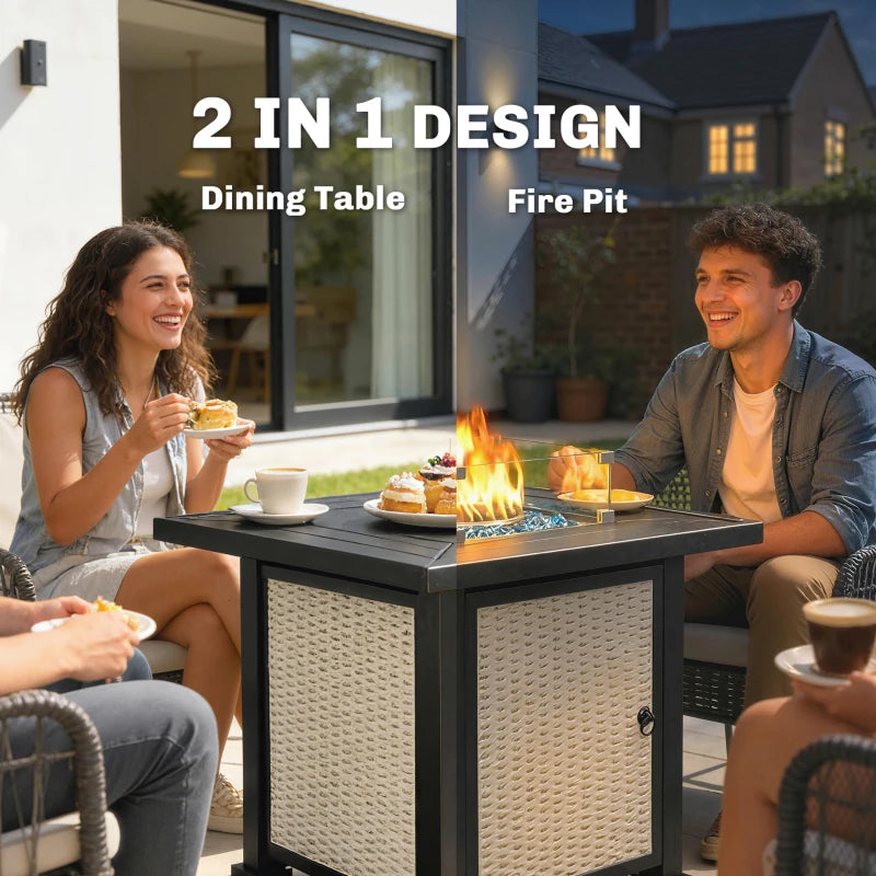 32" Propane Gas Fire Pit Table, 50,000 BTU Square Patio Table with Fire Pit, Wind Guard, Lid, CSA Certified, Grey