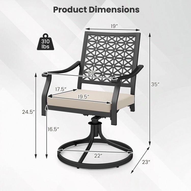 2 Pieces Outdoor Swivel Chairs Patio Dining Chairs with Padded Cushions-Beige