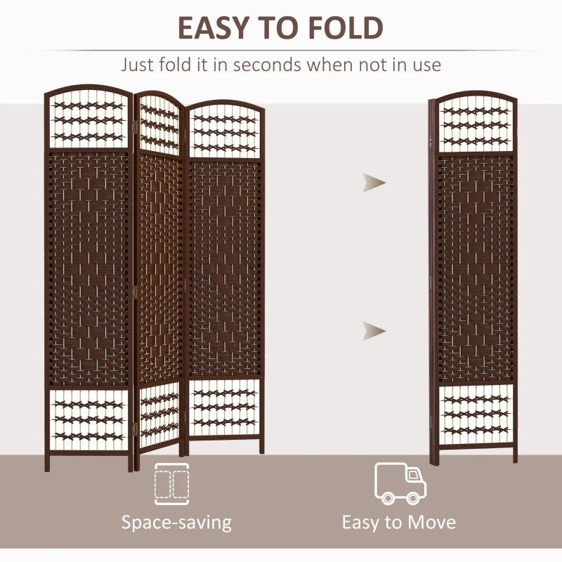 3 Panel Folding Room Divider, Portable Privacy Screen, Wave Fiber Room Partition for Home Office, Brown