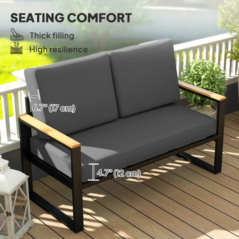 2 Seater 5" Thick Outdoor Seat Cushions with 7" Backrest, Loveseat Outdoor Furniture Cushions, Dark Grey