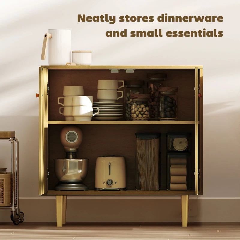 Sideboard with Adjustable Shelf, Buffet Cabinet with 2 Doors and Gold Steel Legs for Dining Room, Oak