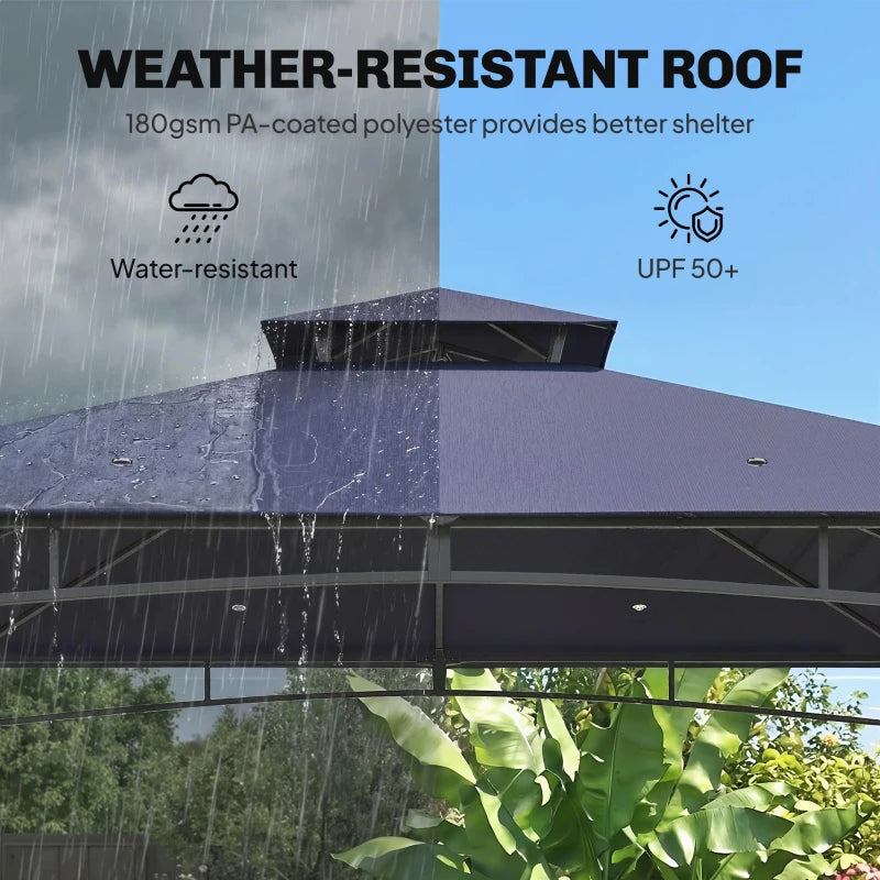 10' x 10' Gazebo, Soft Top Outdoor Gazebo with 2-Tier Roof, Metal Frame, Navy Blue