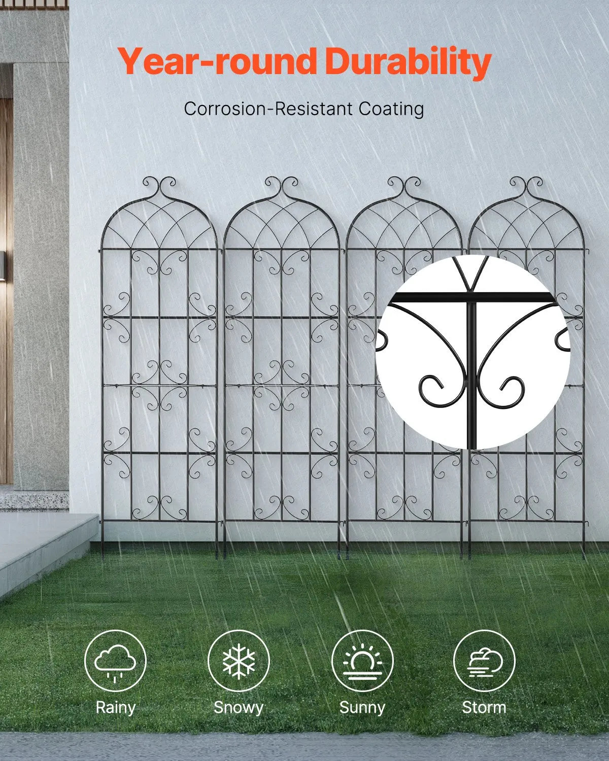 VEVOR 4 Packs Metal Garden Trellis for Climbing Plant Support 71x20 in Rustproof