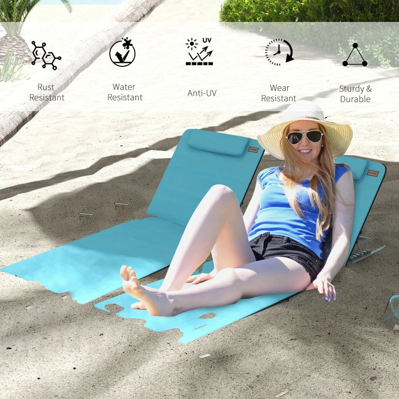2 Pieces Beach Lounge Chair, Outdoor Folding Chaise Lounge Set w/ Pillow for Sunbath, Snap, Blue