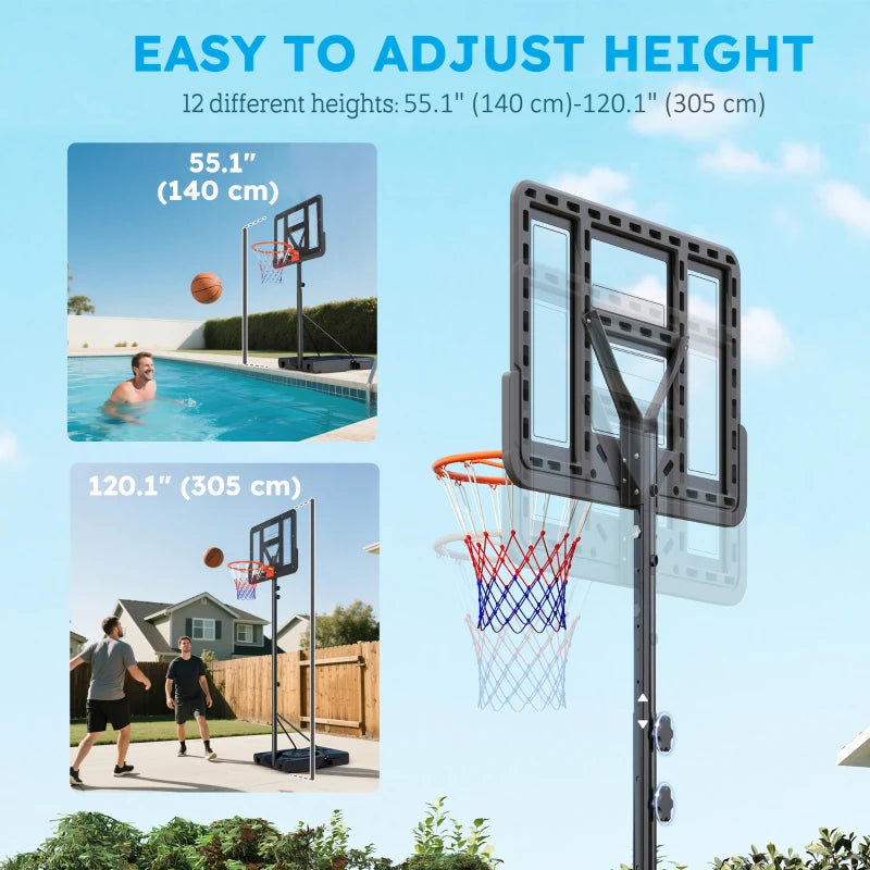 Soozier Basketball Hoop Outdoor, 4.6-10ft Portable Basketball Goal with Wheels and 43" Backboard, for Teenagers Youth Adults