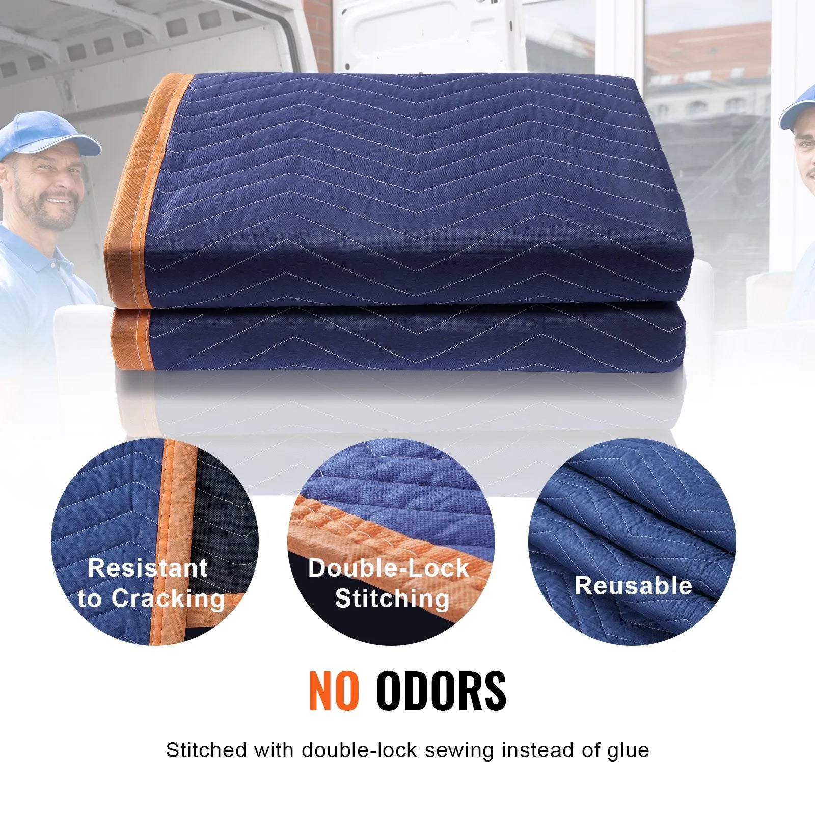 VEVOR Moving Blankets, 80" x 72", 65 lbs/dz Weight, 12 Packs, Professional Non-Woven & Recycled Cotton Packing Blanket, Heavy Duty Mover Pads for Protecting Furniture, Floors, Appliances, Blue/Orange