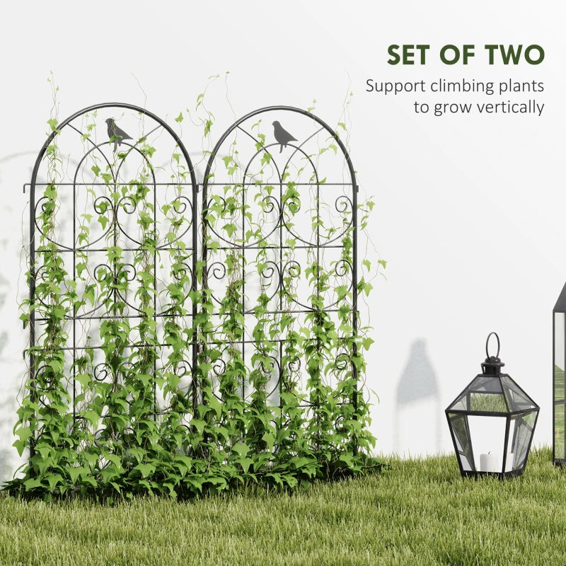Set of 2 Metal Garden Trellis, Decorative Trellis Panels, Bird Design, 19.7" W x 47.2" H, Black