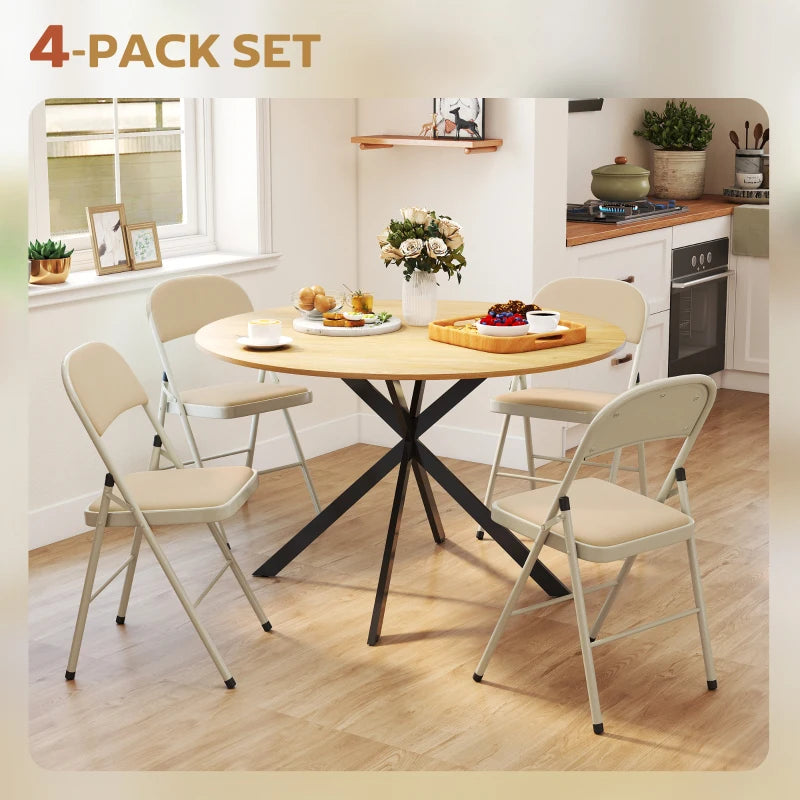 4 Pack Folding Chairs with Padded Seats, Velvet Portable Party Chairs with Steel Frame, Beige