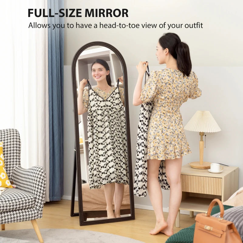 64" x 21" Full Length Mirror, Free Standing, Leaning or Wall, Arched Full Body Mirror, Brown Wood Grain