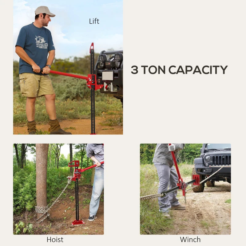 3 Tonne/6600 lb Farm Jack, 48" High Lift Jack for 4x4 Tractors Trucks Agricultural Lifting, Red