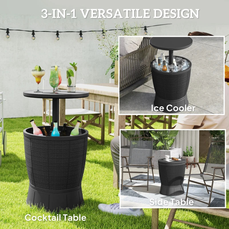 11 Gallon Patio Cooler Side Table, Outdoor Cooler Bar Table with Height Adjustable Top, Drainage Plug, Black